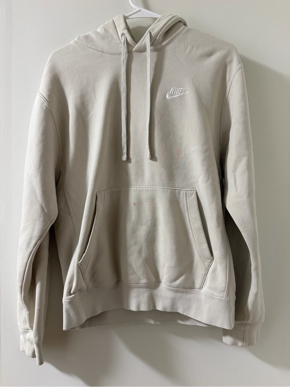 Nike Hoodie Mens Small Cream Good Condition Embroidered Logo Pullover